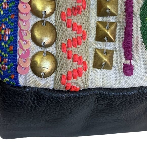 Asos Embroidered Clutch Boho Bag Fabric Leather - Picture 12 of 12